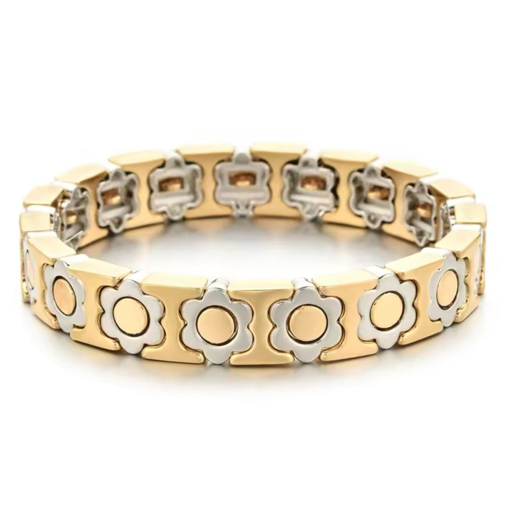 Flower Enamel Bracelet Women Tile Floral Charm Gold Stretch Vintage Girly Trendy - Picture 1 of 2